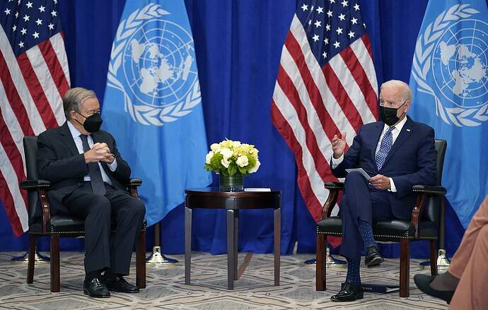 Tổng thư ký LHQ Antonio Guterres và Tổng thống Mỹ Joe Biden AP Ảnh / Evan Vucci