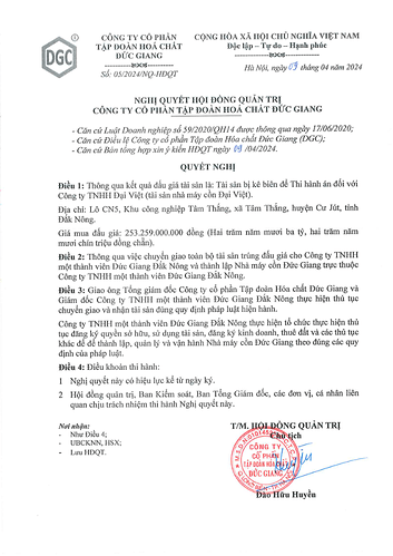 Hóa chất Đức Giang (DGC) bỏ hàng trăm tỷ mua lại nhà máy cồn Đại Việt