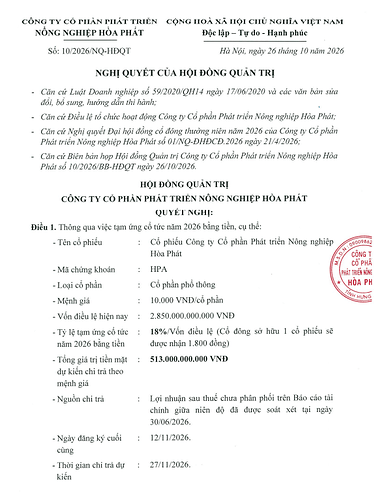 cổ tức HPA