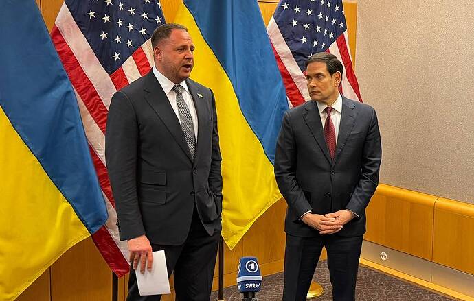 Chánh văn phòng của Vladimir Zelensky, Andrey Yermak và Ngoại trưởng Hoa Kỳ Marco Rubio Anadolu qua Reuters Connect