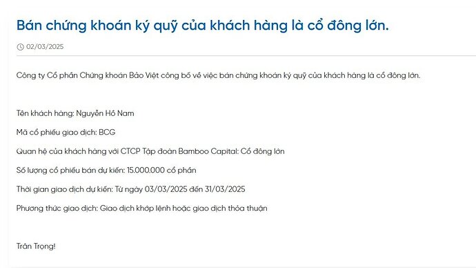 Thêm CTCK bán giải chấp 15 triệu cổ phiếu BCG của ông Nguyễn Hồ Nam