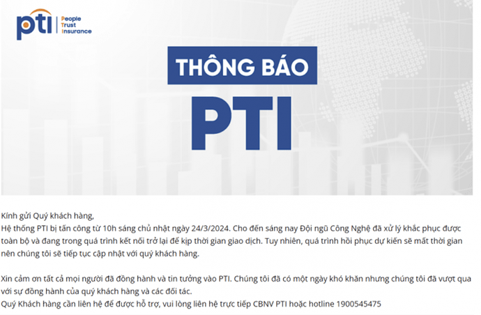 Hệ thống Bảo hiểm PTI bị tấn công cùng thời điểm với VNDirect Hệ thống Bảo hiểm PTI bị tấn công cùng thời điểm với VNDirect