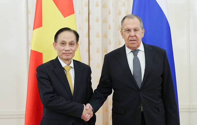 Bộ trưởng Ngoại giao Việt Nam Lê Hoài Trung và Bộ trưởng Ngoại giao Nga Sergey Lavrov (Michelin Sinitsyn/TASS)