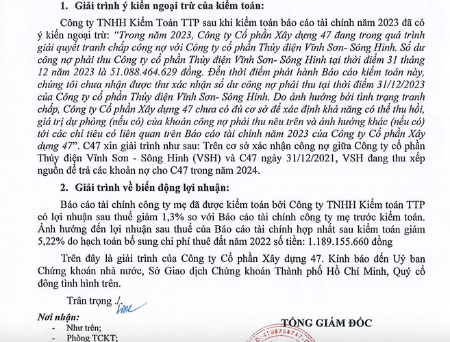 Xây dựng C47 nói gì khi bị kiểm toán đưa ra ý kiến ngoại trừ? Xây dựng C47 nói gì khi bị kiểm toán đưa ra ý kiến ngoại trừ?