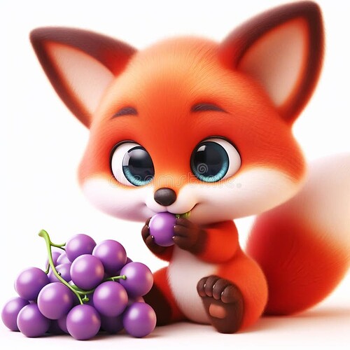 d-funny-red-fox-cartoon-eating-grapes-fun-wild-animals-children-s-illustrations-ai-generated-310336275