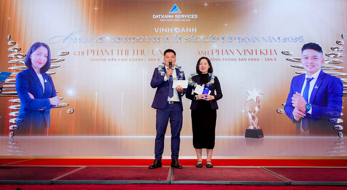 Anh Phan Vinh Kha – Sàn 8 và chị Phạm Thị Thu Uyên – Sàn 8 đạt danh hiệu Nhân viên Kinh doanh Xuất sắc cấp Tập đoàn năm 2025