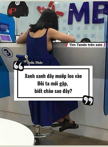 Có thể là hình ảnh về văn bản cho biết '03 ME wAA Tim Tando trên TimTandotrênzalo ■■■■ Trần Thức Xanh xanh dây mướp leo vào Đôi ta mới gặp, biết chào sao đây?'