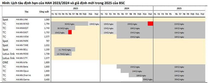 Hình 1. Lịch tàu định hạn của HAH - nguồn BSC