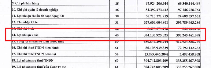 VOS lợi nhuận khác