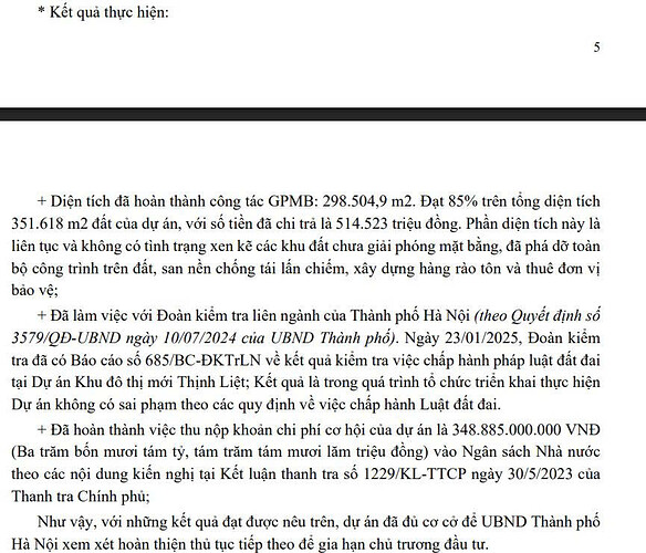 LIC đã hoàn thành nộp 348 tỷ theo quyết định thanh tra để triển khai tiếp dự án Thịnh Liệt