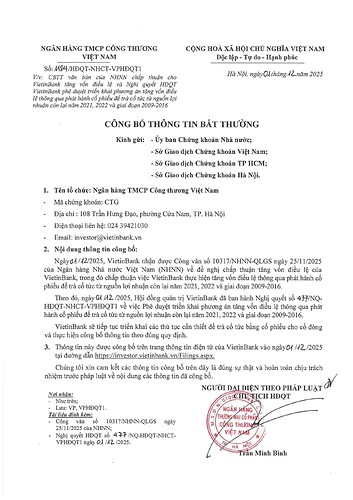 CTG công bố thông tin bất thường