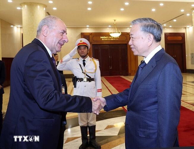 Tổng Bí thư Tô Lâm tiếp Tổng thống Hungary Sulyok Tamas thăm chính thức Việt Nam. (Ảnh: Thống Nhất/TTXVN)
