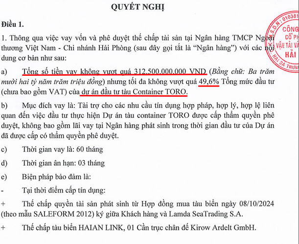 3. Vay VCB Hải Phòng mua tàu TORO - GAMA