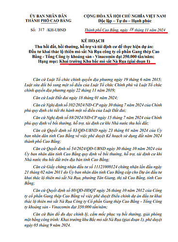 kế hoạch khai thác mỏ nà rụa