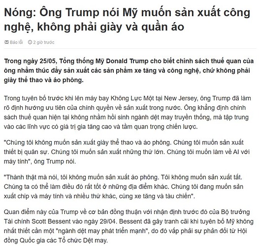 Mỹ ko muốn sx quần áo giày dép