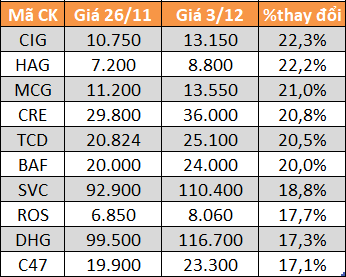 10 cổ phiếu tăng mạnh nhất HoSE.