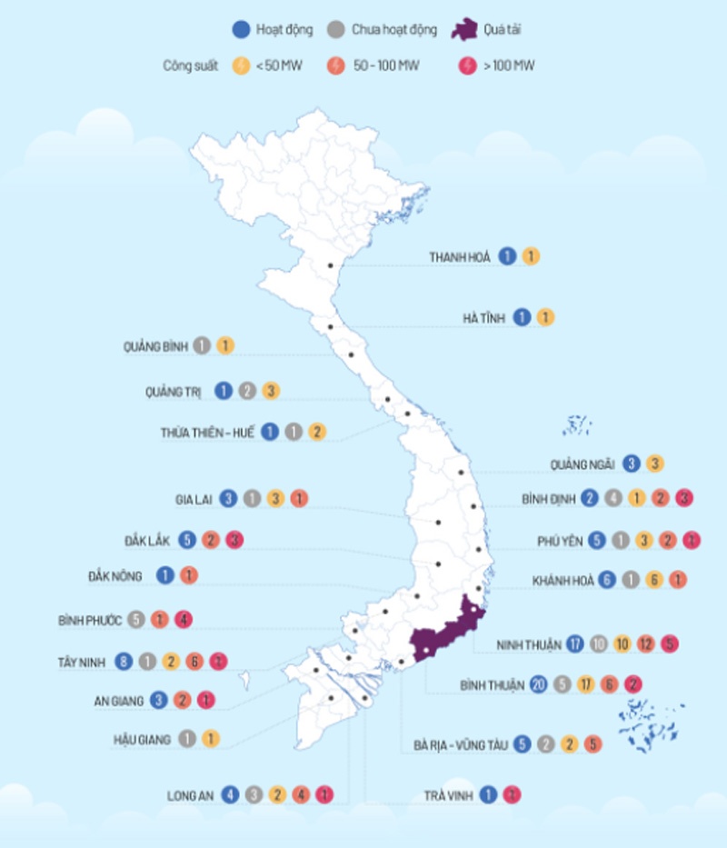 Sơ đồ phân bổ các dự án điện mặt trời