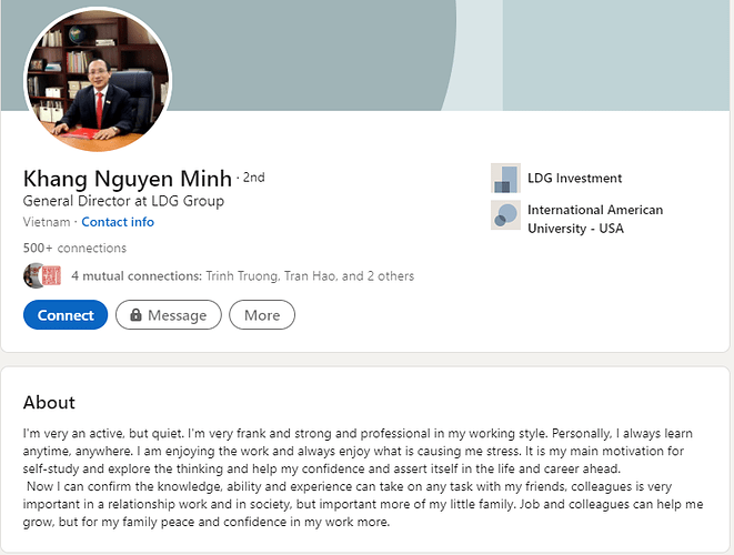 Profile của anh Khang giám đốc LDG