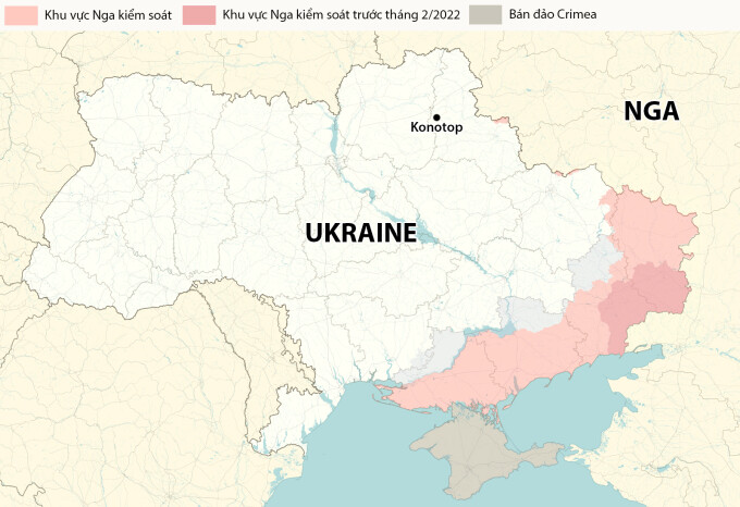 Vị trí thành phố Konotop, tỉnh Sumy. Đồ họa: RYV