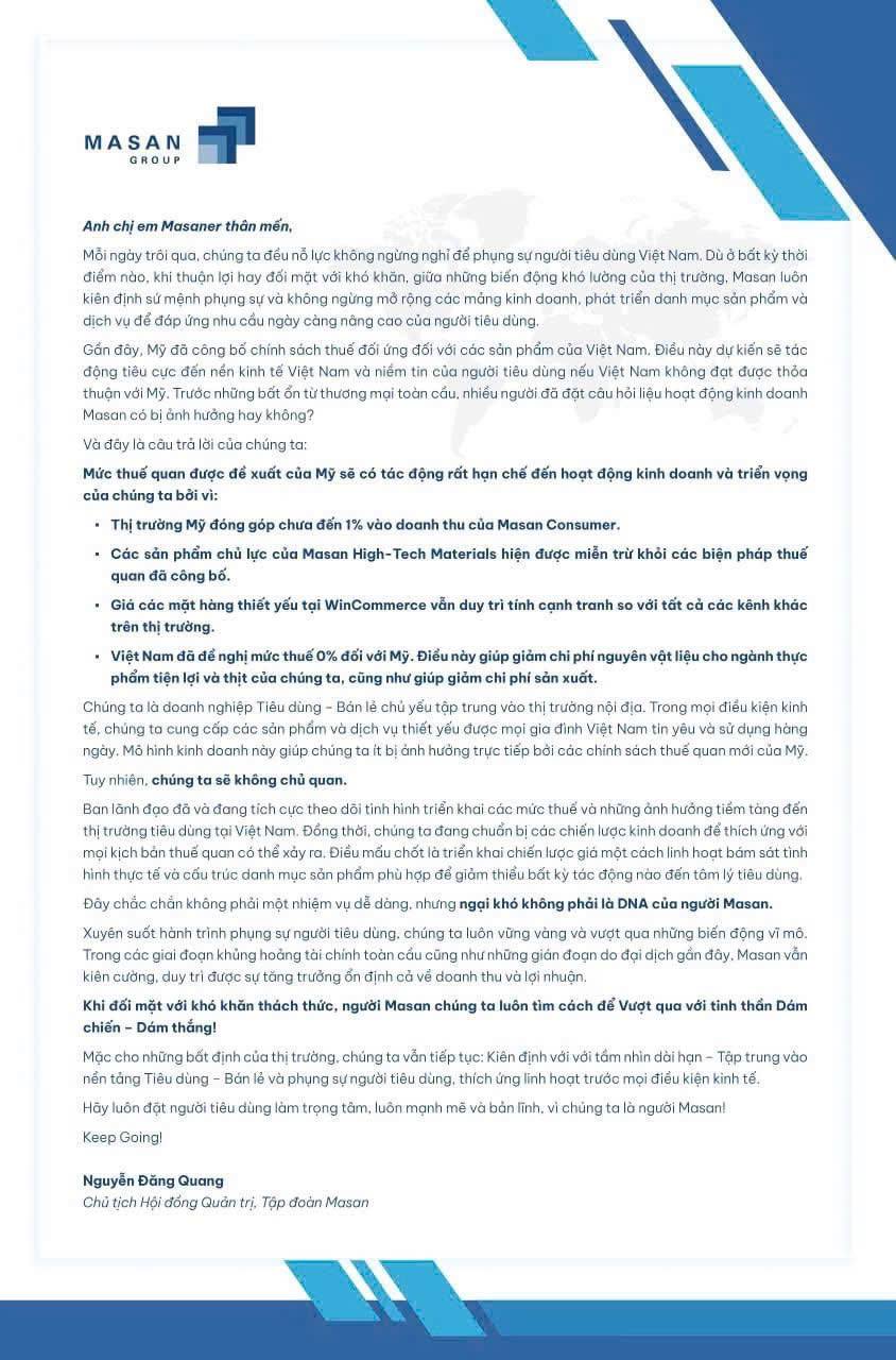 Tỷ phú Nguyễn Đăng Quang viết tâm thư trấn an nhân viên: 'Thị trường Mỹ chỉ góp dưới 1% doanh thu của Masan Consumer'- Ảnh 2.