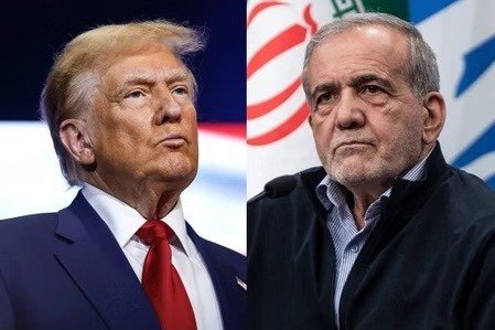 Tổng thống Mỹ Donald Trump và Tổng thống Iran Masoud Pezeshkian.